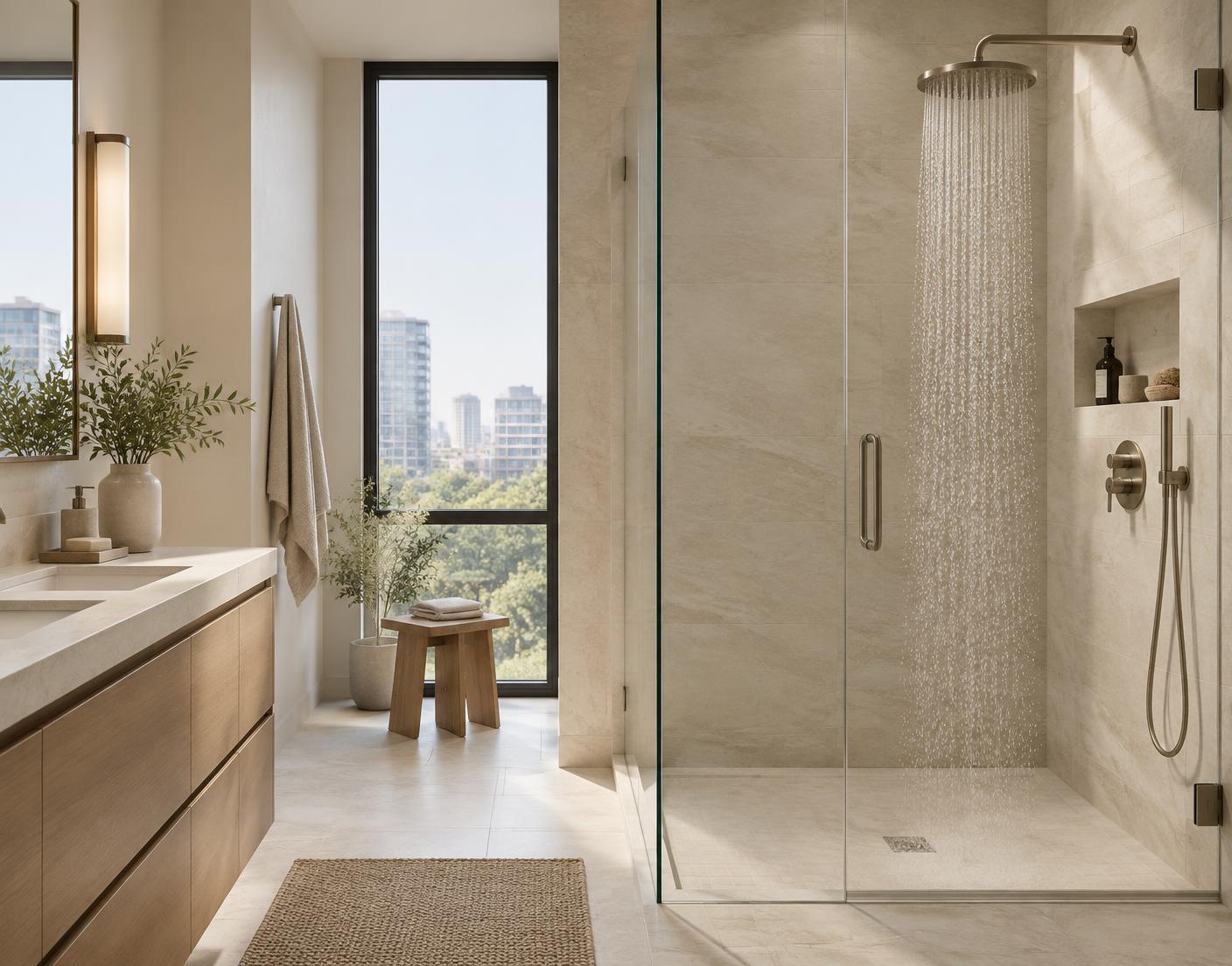 Shower in a contemporary apartment bathroom